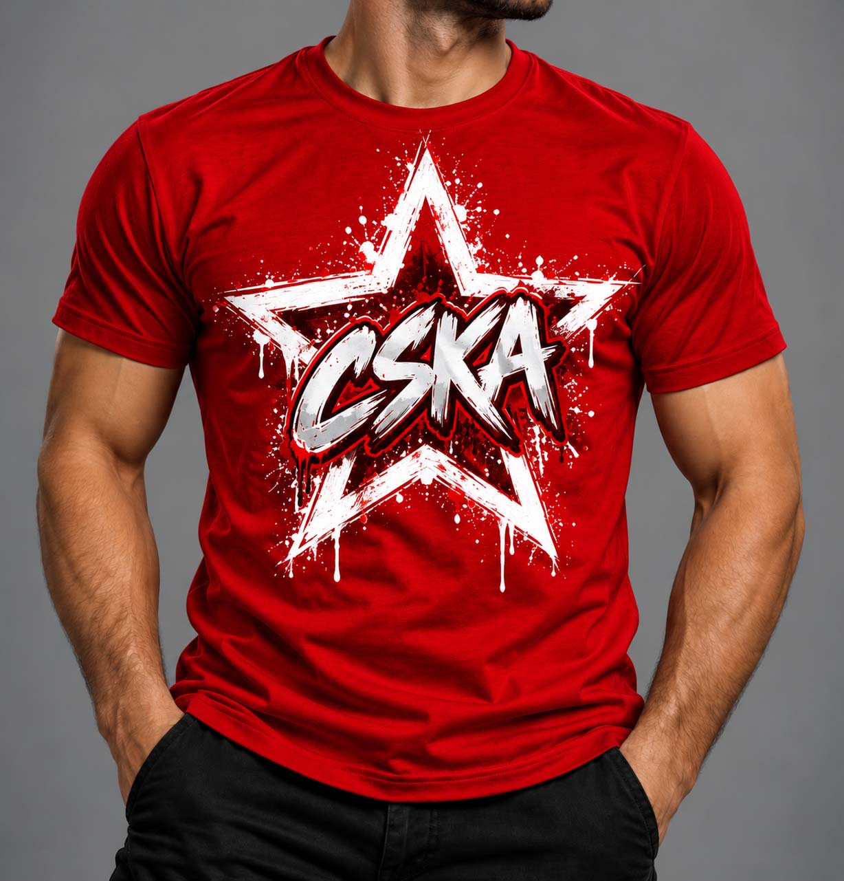 Червена памучна тениска CSKA